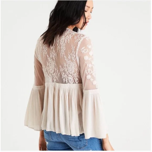 New American Eagle Lace Bell Sleeve Top XXL - Picture 2 of 8
